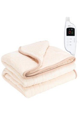 Monhouse Heated Throw - Electric Blanket - Digital Controller - 9Hr Timer, 9 Heat Settings - Single 130X160Cm - Beige Shearling - image 1