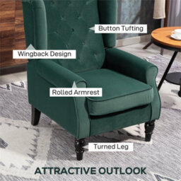 Green Accent Chair Wingback Armchair With Wood Frame For Living Room - thumbnail 5
