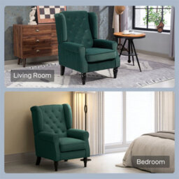 Green Accent Chair Wingback Armchair With Wood Frame For Living Room - thumbnail 4