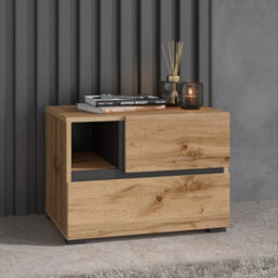 Arte Kross 55Cm Bedside Unit In Rustic Oak Wotan - Charming Nightstand With Flexible Configuration - thumbnail 3