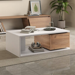 Abrihome Coffee Table With 360 Degree Rotating Drawer , Highgloss Centre Table With 1 Drawers, Space-Saving End Table,tea Table, White+Wood - thumbnail 9