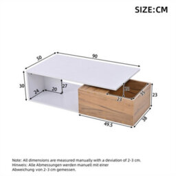 Abrihome Coffee Table With 360 Degree Rotating Drawer , Highgloss Centre Table With 1 Drawers, Space-Saving End Table,tea Table, White+Wood - thumbnail 5