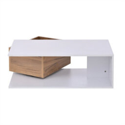 Abrihome Coffee Table With 360 Degree Rotating Drawer , Highgloss Centre Table With 1 Drawers, Space-Saving End Table,tea Table, White+Wood - thumbnail 6