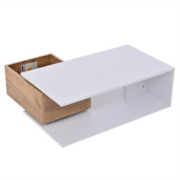 Abrihome Coffee Table With 360 Degree Rotating Drawer , Highgloss Centre Table With 1 Drawers, Space-Saving End Table,tea Table, White+Wood - thumbnail 7