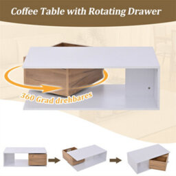 Abrihome Coffee Table With 360 Degree Rotating Drawer , Highgloss Centre Table With 1 Drawers, Space-Saving End Table,tea Table, White+Wood - thumbnail 2