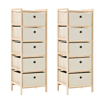 Berkfield Storage Racks With 5 Fabric Baskets 2 Pcs Beige Cedar Wood - image 1