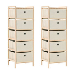 Berkfield Storage Racks With 5 Fabric Baskets 2 Pcs Beige Cedar Wood - thumbnail 1