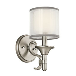 Elegant White Organza Wall Light Sconce With Antique Pewter Finish And Led E14 Bulb