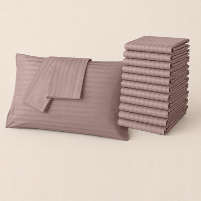 Moonlight Bedding Pillow Cover 6 Pair- Satin Stripe Pattern Microfiber Pillowcases Envelope Closure Bed Pillow Cover (Peach) - image 1