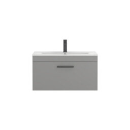Royal Bathrooms Turin Indigo Grey Gloss 800mm Wall Hung Vanity Unit 1 Drawer With Minimalist Basin Sink & Matt Black Handles - thumbnail 6