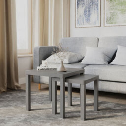 Urbn-Living Urbnliving Set Of 2 Square Wooden Nesting Stacking Coffee Side Tables Living Room Furniture, Grey - thumbnail 2