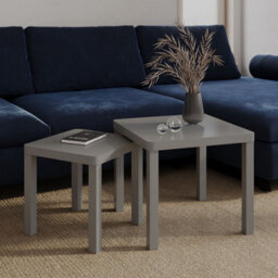 Urbn-Living Urbnliving Set Of 2 Square Wooden Nesting Stacking Coffee Side Tables Living Room Furniture, Grey - thumbnail 4