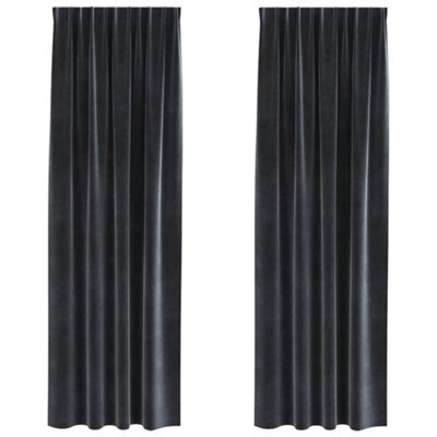 Berkfield Modern Blackout Curtains With Top Tape 2 Pcs Dark Grey Velvet - image 1
