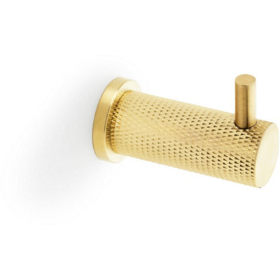 Loops Solid Brass Knurled Single Robe Coat Hook - Wall Mounted Holder - Satin Brass - image 1