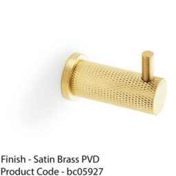 Loops Solid Brass Knurled Single Robe Coat Hook - Wall Mounted Holder - Satin Brass - thumbnail 2