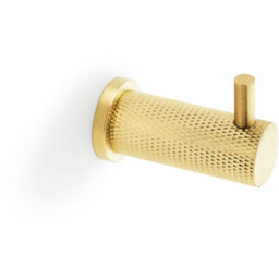 Loops Solid Brass Knurled Single Robe Coat Hook - Wall Mounted Holder - Satin Brass
