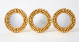 Biznest Set Of 3 Gold Round Beaded Design Wall Hanging Mirror Small Plastic Framed Home Art Decor Gift Idea 25X25X1.8Cm - thumbnail 2