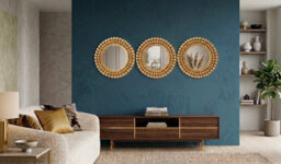 Biznest Set Of 3 Gold Round Beaded Design Wall Hanging Mirror Small Plastic Framed Home Art Decor Gift Idea 25X25X1.8Cm - thumbnail 1