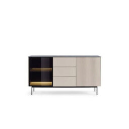 Arte Orta Sideboard Cabinet 157Cm - Cashmere & Black Modern Buffet With Ribbed Fronts, Led Light And Drawers - thumbnail 4