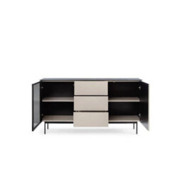 Arte Orta Sideboard Cabinet 157Cm - Cashmere & Black Modern Buffet With Ribbed Fronts, Led Light And Drawers - thumbnail 3