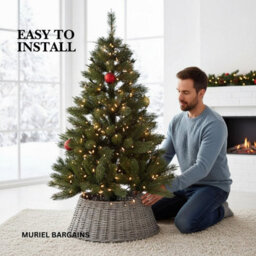 Round Wicker Christmas Xmas Tree Skirt Grey - 57Cm X 28Cm - thumbnail 6