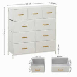 Homcom Chest Of Drawers With 9 Drawers, Boucle Storage Organiser, Cream - thumbnail 3