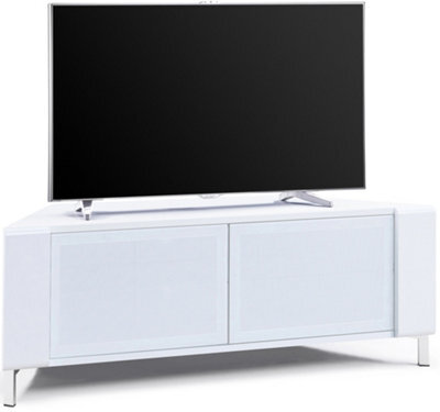 "Mda Designs Corvus Corner-Friendly White Cabinet With Beamthru Glass Doors For Flat Screen Tvs Up To 50""" - image 1