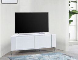 "Mda Designs Corvus Corner-Friendly White Cabinet With Beamthru Glass Doors For Flat Screen Tvs Up To 50""" - thumbnail 2
