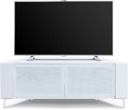 "Mda Designs Corvus Corner-Friendly White Cabinet With Beamthru Glass Doors For Flat Screen Tvs Up To 50""" - thumbnail 3