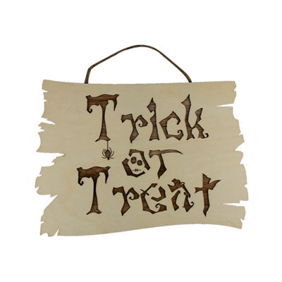 Accessotech Halloween Trick Or Treat Wooden Hanging Sign Spooky Door Wall Decoration