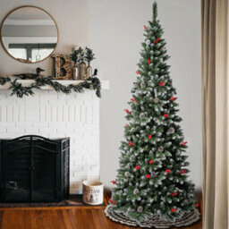 Living And Home Snow Christmas Tree With Foldable Metal Stand 110Cm Dia X 210Cm H