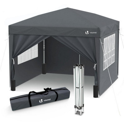Vounot 3 M X 3 M Pop Up Gazebo With Sides & 4 Weight Bags & Carry Bag, Marquee Garden Party Tent Outdoor, Grey