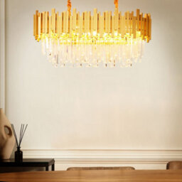 Wyld And Coco Glamour Chandelier Gold Aluminium Ceiling Lamp With Glass Crystals, Adjustable Height, Warm White Lighting - thumbnail 2