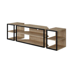 Decortie Modern Echo Tv Unit Set For Tvs Up To 43 Inches With 2 Storage Side Table, 3 Piece Set Media Centre, Living Room (Oak) - thumbnail 2