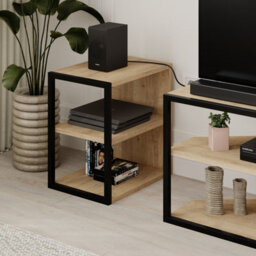 Decortie Modern Echo Tv Unit Set For Tvs Up To 43 Inches With 2 Storage Side Table, 3 Piece Set Media Centre, Living Room (Oak) - thumbnail 5