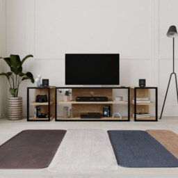 Decortie Modern Echo Tv Unit Set For Tvs Up To 43 Inches With 2 Storage Side Table, 3 Piece Set Media Centre, Living Room (Oak) - thumbnail 4