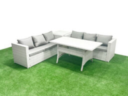 Fimous Rattan Garden Furniture Set 6 Seater Outdoor Sofa Set Dining Table Side Table Light Grey - thumbnail 2