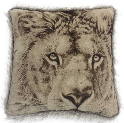 Intimates Print Soft Touch Fur Decorative Cushion, Safari Theme Home Decor, Zip Closure, Machine Washable - Beige