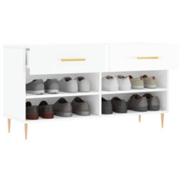 Berkfield Industrial Shoe Bench High Gloss White 102X35X55 Cm Engineered Wood - thumbnail 4