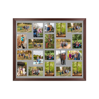 AK Frames 80X70Cm Rose Wood Classic Multi Photo Frame With Silver Mount - Holds 20 Apertures (18X) 6X4, (2X) 4X4 Photos - image 1