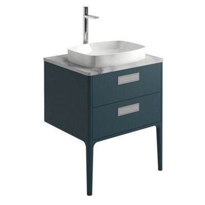 Plum&clay Canaria 2 Leg Blue Bathroom Vanity Unit With White Marble Countertop & Integrated Ceramic Basin (W)635mm (H)850mm - image 1