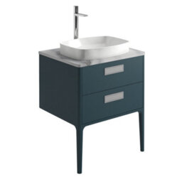 Plum&clay Canaria 2 Leg Blue Bathroom Vanity Unit With White Marble Countertop & Integrated Ceramic Basin (W)635mm (H)850mm