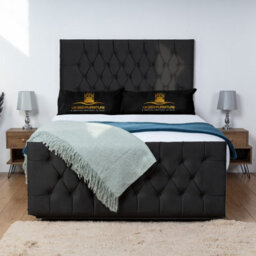 UKBEDFURNITURE Jublie Black Plush  Divan Bed Base With 26 Inch Headboard & 10 Inch Orthopaedic Mattress - No Storage - thumbnail 1