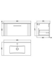 Balterley Belvide Partial Fluted 1 Drawer Wall Hung Vanity Unit With 1 Tap Hole Minimalist Basin - 800mm - Satin Green - thumbnail 8