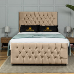 UKBEDFURNITURE Winchester Plush Beige End Opening Divan Ottoman Bed With 54 Inch Headboard & 10 Inch Orthopaedic Mattress - thumbnail 2