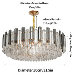 Vrygle 80Cm Heavy Duty Luxury Shining Crystal Chandelier Ceiling Pendant Light For Living Room Hallway - thumbnail 2