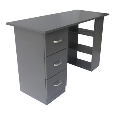 Grey 120Cm Computer Desk Pc Table Workstation W/ 3 Shelf & Drawers Dark Grey - image 1