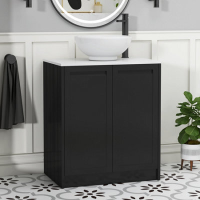 Royal Bathrooms Royal Bathroom Elmore 700mm Matt Nocturne Black Freestanding Bathroom Vanity Unit 2 Door Plain White Worktop With Breeze Basin - image 1