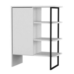 60Cm Wood Steel Living Room 1 Door Bedside Cabinet Shelf Shelving Bookcase Unit - White - thumbnail 2