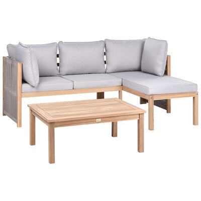 Beliani Garden Corner Sofa With Table 3 Seater Arabba Left Hand Certified Acacia Wood Grey - image 1